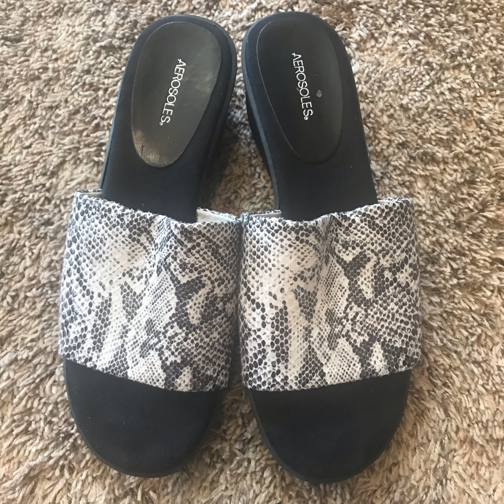 AEROSOLES snake skin print slide sandals